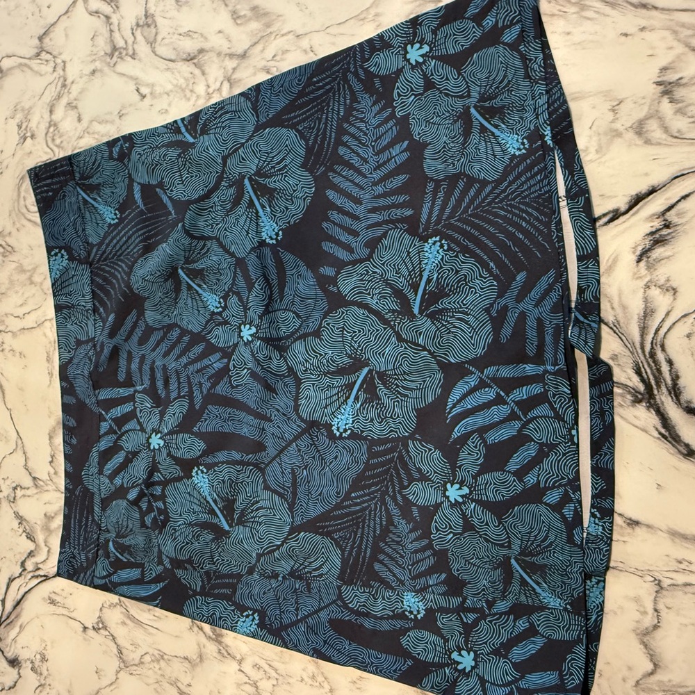 Tropical Print Mini Skirt in Black and Blue